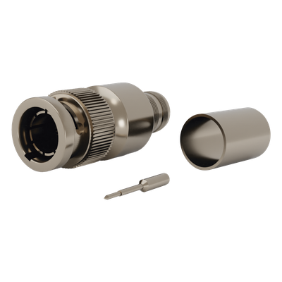 Conector BNC Macho en 75 Ohm, Anillo Plegable para Cable RG-11/U Grupo R1, Níquel/ Oro/ Teflón.