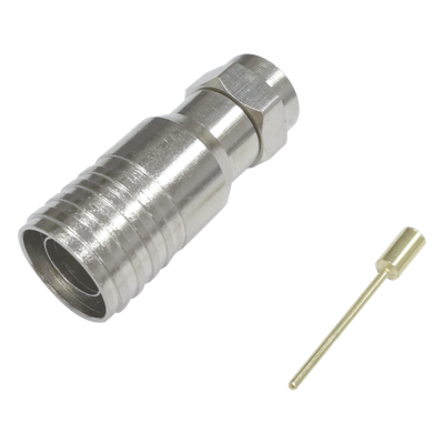 Conector F Macho en 75 Ohm, Plegable para Instalar en Cables Coaxiales RG-11, Cuerpo de Bronce-Niquelado/ Teflón.