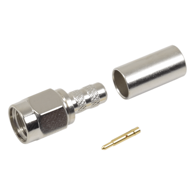 Conector SMA Macho de anillo plegable para cable RG-58/U, Niquel / Oro / Teflón.