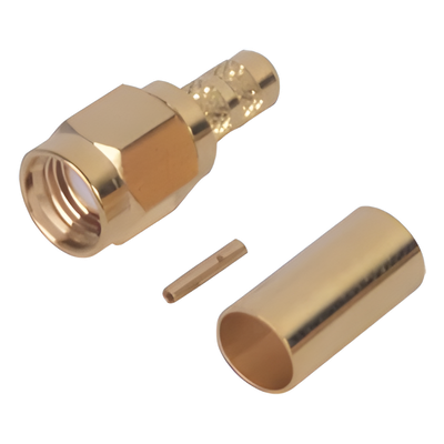 Conector SMA Macho Inverso de anillo plegable para cable RG-142/U, Oro/Oro/Teflon.