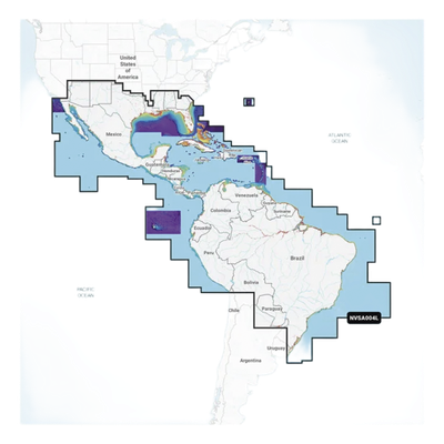 Cobertura Marítima / Costa de México, Centroamérica y Brasil / Incluye Golfo de EE. UU. y Costa Oriental / Bermudas, Bahamas, Cuba, Puerto Rico / Islas Vírgenes, Jamaica, Canal de Panamá / Costa Occidental de Sudam&e