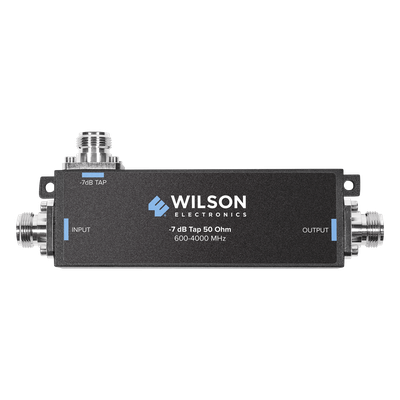 Separador TAP -7 dB con rango de frecuencia de 575 a 6000 MHz. Ideal para separar la antenas a diferentes longitudes de cable coaxial. 50 Ohm con conectores N Hembra. 