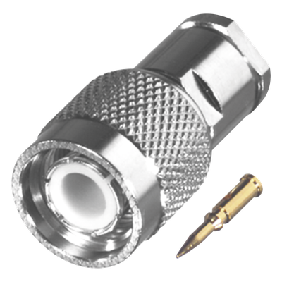 Conector TNC Macho Especial de Rosca, Sin Herrajes para Cables RG-58/U, Níquel // Delrin.