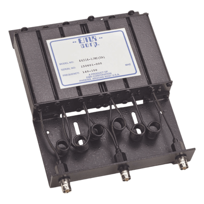 Duplexer Compacto de Rechazo de Banda, 140-150 MHz, 4.6 a 6 MHz Sep. Tx-Rx, 50 Watt, BNC Hembra.
