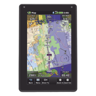 Navegador portátil aera 760, muestra información de trafico aéreo y una excelente visualización por medio de su  pantalla con visión 3D  touch screen.