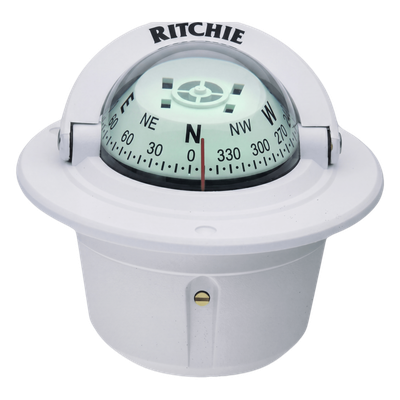 Brújula de Navegación Marítima Ritchie F-50W / Montaje Flush / Dial 2 3/4" (70 mm) / Iluminación Nocturna Verde / DirectiveForce Magnets / Construcción Compuesta Alta Temperatura / 100% Reparable