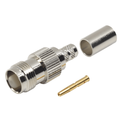 Conector TNC Hembra de Anillo Plegable para Cables RG-8/X, LMR-240, Grupo X, Níquel/ Oro/ Delrin.