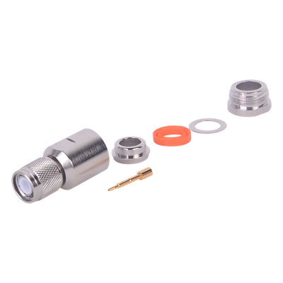 Conector TNC Macho de Rosca Izquierda Métrica, Tipo Rosca para RG-8/U, 9913, LMR-400, CNT-400 del Grupo I,  Plata/ Oro/ Teflón.