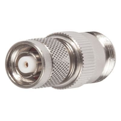 Adaptador en Línea, de Conector TNC Macho Inverso a N Hembra, Niquel/ Oro/ Teflón.