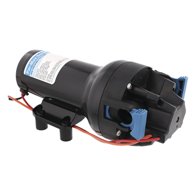 Bomba controlada por presión Par Max 6 para trabajo pesado a 24 Vcd, caudal de 6 GPM, presión máxima 40 psi, para manguera de entrada con orificio de 38 mm (1½”), manguera de descarga con orificio de 25 mm (1”)