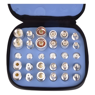 Kit Universal de Adaptadores UNIDAPT de 30 piezas en Bronze Blanco con estuche, esponja y ziper.