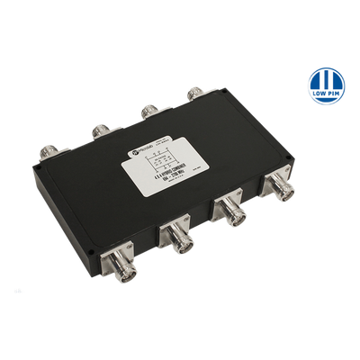 Combinador Híbrido 4x4 Wideband / 617-2700 MHz / 150W por Entrada / Aislamiento 23 dB / Bajo PIM -161 dBc / IP68 Exterior / Conectores 4.3-10