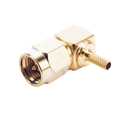 Conector SMA Macho en Ángulo Recto Para RG-174/U, Grupo B, Oro/ Oro/ Teflón.