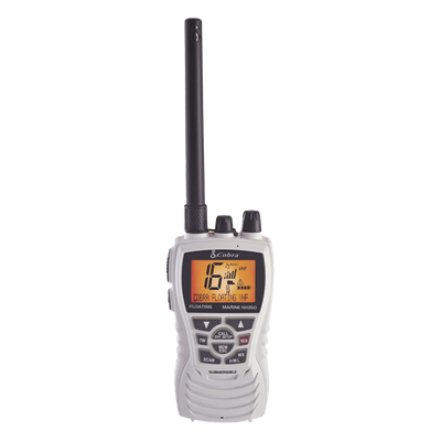 Radio portátil marino, flotante y sumergible con función de eliminación de agua de la bocina mediante vibración,  potencia de RF de 6 Watts.