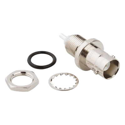 Conector BNC Hembra para Chasis en Doble D Plano, 4 GHz, Amphenol UG-657/U, Níquel/ Plata/ Teflón.
