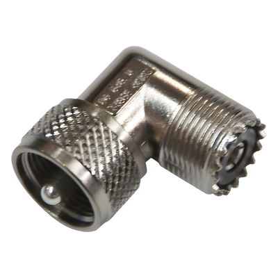 Conector Amphenol UHF Macho-Hembra en ángulo Recto.