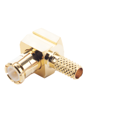 Conector MCX Macho en Ángulo Recto de Anillo Plegable para Cable RG-174/U, 8216, Oro/ Oro/ Teflón.