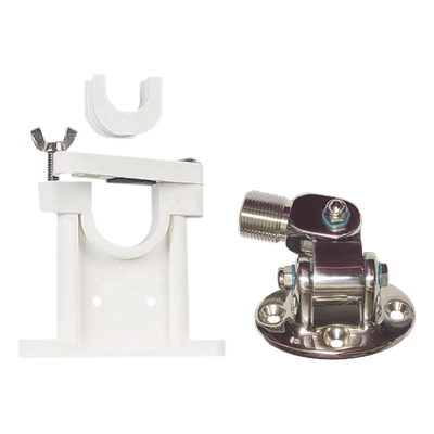 Kit de montaje de acero inoxidable ajustable con soporte para antenas de 1" ó 1 1/2" de Diámetro. Rosca Estándar 1" x 14 Hilos.