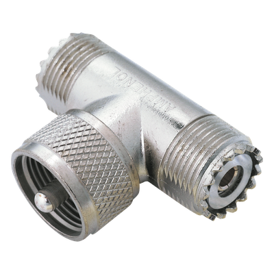 Adaptador en "T" AMPHENOL, de UHF Macho (PL-259) a Doble UHF Hembra (SO-239) para WP-629, WP-639, WP-641.