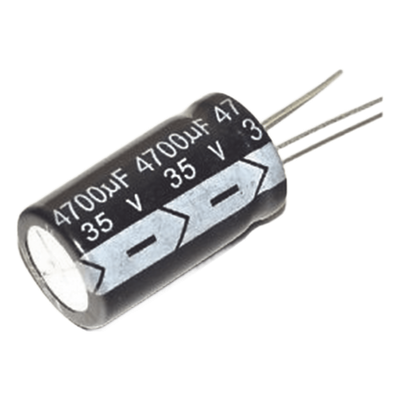 Capacitor Electrolítico de Aluminio, Radial de 4700 µFd, 35 Vcc, 105 °C, 18 x 36 mm. 