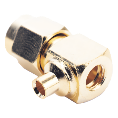 Conector SMA Macho en A/R para cable Semi-Rígido de 0.085" de Diámetro , Oro/ Oro/ Teflón..