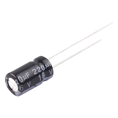Capacitor Electrolítico en Aluminio, Radial de 220 µFd, 16 Vcc, 105 °C, 6.3 x 11 mm.