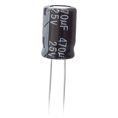 Capacitor Electrolítico de Aluminio, Radial de 470 µFd, 25 Vcc, 105 °C, 8  x 15 mm.