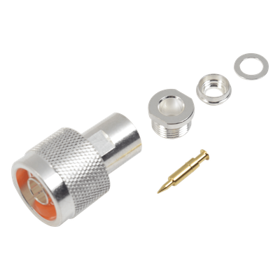 Conector N Macho de Rosca para Cables RG-8/X, LMR-240, BELDEN 9258, Plata / Oro / Teflón.