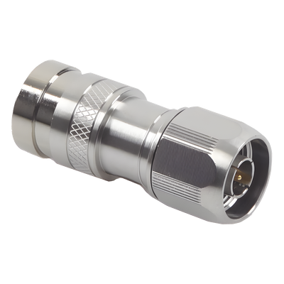 Conector N Macho de Compresion, en linea para LMR-400, CNT-400, RG-8/U, RF-400, Plata/Oro/Teflón.
