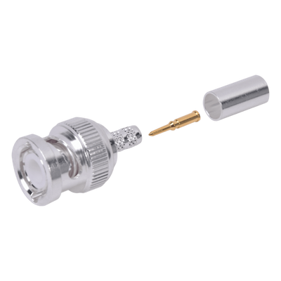 Conector BNC Macho de Anillo Plegable para Cable LMR-195, RG-58/U, RG-142, Níquel/ Oro/ Teflón.
