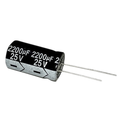 Capacitor Electrolítico en Aluminio, Radial de 2200 µFd, 25 Vcc, 105 °C, 13 x 25 mm.