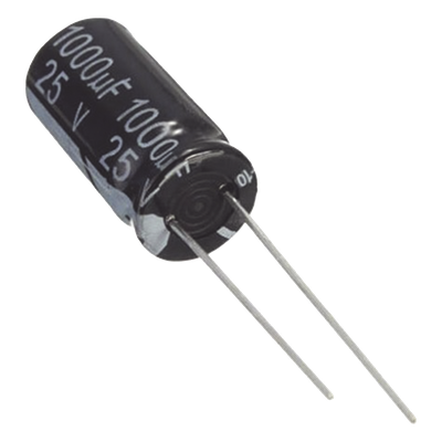 Capacitor Electrolítico de Aluminio, Radial de 1000 µFd. 25 Vcc, 105 °C, 10 x 20 mm.
