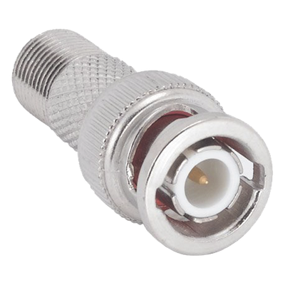 Adaptador en Linea para Video, de Conector BNC Macho a F Hembra, 50 Ohm, Níquel/Oro/Teflón.