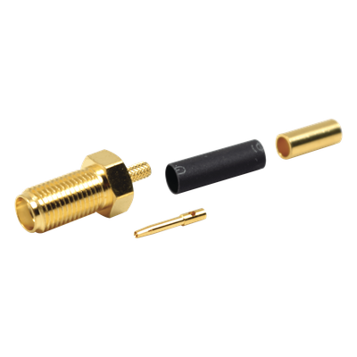 Conector SMA Hembra de Anillo Plegable para Cables RG-174/U, 8216, Oro/ Oro/ Teflón.