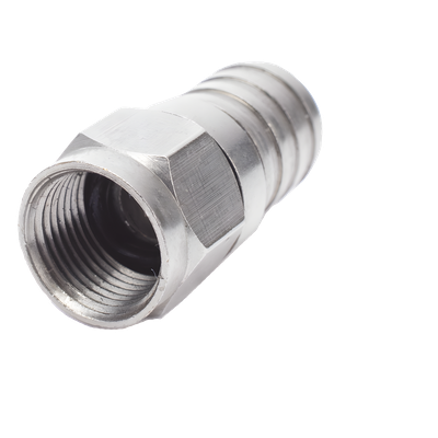 Conector F Macho, 75 Ohm, Plegable para Cable RG-6/U sin pin, Niquel/Polietileno.