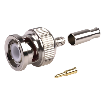   Conector BNC Macho de Anillo Plegable para Cables RG-174/U, 8216, Niquel/ Oro/ Teflón.