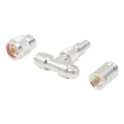 Adaptador UNIDAPT en T capacitiva, muestreador de BNC Hembra a 2 UNIDAPTs: N Macho y N Hembra.