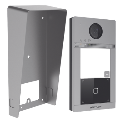 Kit Videoportero + Carcasa protectora IP 2 Megapixel / Llamada y Apertura Remota desde App Hik-Connect / PoE / Exterior IP65 + Antivandalico IK08 / 1 Departamento / Apertura con Tarjeta / Soporta 2 Puertas y hasta 6 Monitores