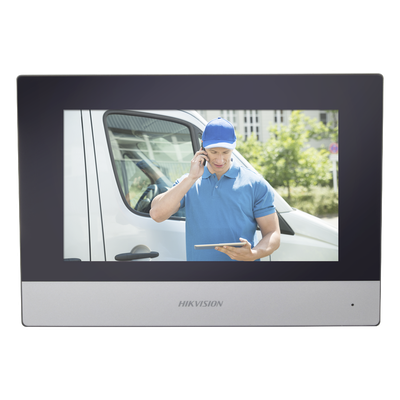 Monitor Hibrido IP WiFi Touch Screen 7" para DS-KIS303P / Vídeo en Vivo / PoE Estándar / Apertura Remota / Llamada Entre Monitores / Audio de dos vías / Policarbonato