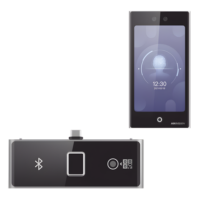 Terminal Facial Min Moe WiFi con pantalla de 7" y Lector de Huellas, Códigos QR y Bluetooth /  Exterior IP65 / 10,000 rostros y 50,000 tarjetas / Soporta módulo lector de Huella, QR y Bluetooth / HIK-IA