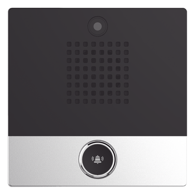 Mini video Intercomunicador para hotelería y hospitales, con diseño elegante, PoE, cámara 1Mpx, 1 botón, 1 relevador integrado de salida y entrada.