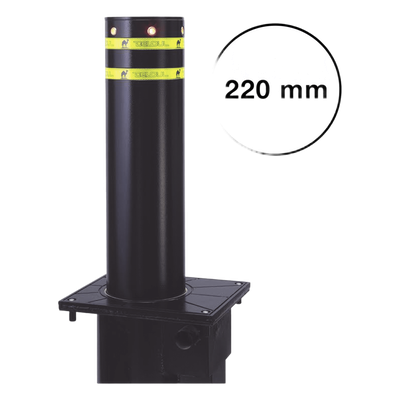 Bolardo neumático, alta velocidad, 100% acero + pintura negra exterior, 220 mm diametro