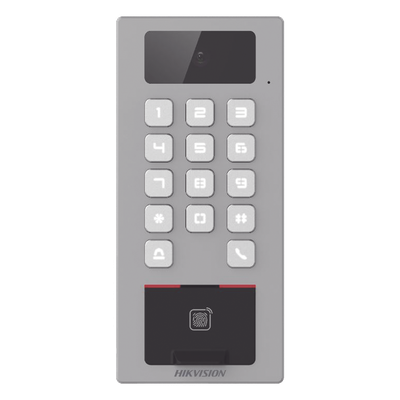 (PoE / 2 Relays) Terminal de Control de Acceso / Videoportero Multiapartamento Llamada a App / Teclado / Exterior Antivandálico IP65 & IK09 / Huella, Tarjeta, Código QR, PIN o App Hik-Connect  / Cámara 2 MP compatible con NVRs
