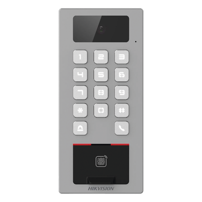 Terminal de Control de Acceso / Videoportero Multiapartamento Llamada a App / Teclado / Exterior Antivandálico IP65 & IK09 / Huella, Tarjeta, Código QR, PIN o App Hik-Connect  / Cámara 2 MP compatible con NVRs