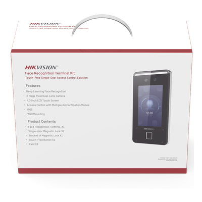 Kit de Control de Acceso TODO INCLUIDO con Lector de Rostros, QRs , Tarjetas y Huellas / 3,000 Rostros / Compatible con App Hik-Connect / Videoportero / Incluye Electroimán  Botón de Salida y Montajes Z y L para imán / HIK-IA
