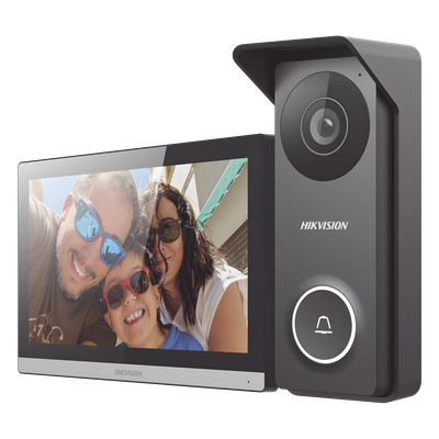 Kit de Videoportero Hibrido TurboHD con Pantalla LCD touch de 7" Wi-Fi / Frente de Calle para Exterior Metalico / 720p (1 Megapíxel )117° de Visión (Gran Angular) / Llamada a App Hik-Connect