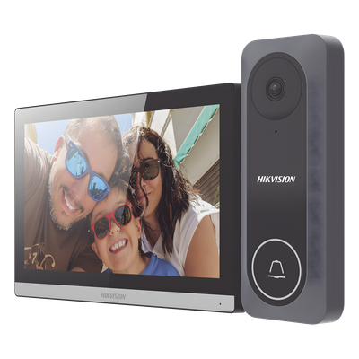 Kit de Videoportero Hibrido TurboHD con Pantalla LCD touch de 7" Wi-Fi / Frente de Calle para Exterior de Policarbonato / 720p (1 Megapíxel )130° de Visión (Gran Angular) / Llamada a App Hik-Connect