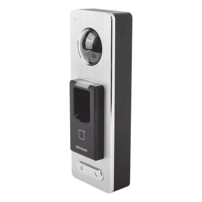2 EN 1 / Lector Biométrico IP65 con Función de Videoportero y lector QR Incluida/ Llamada a APP de Smartphone Hik-Connect P2P (No requiere monitor) /  Soporta Tarjetas - Huellas - Códigos QR / Cámara 2 MP Compatible con DVRs y 