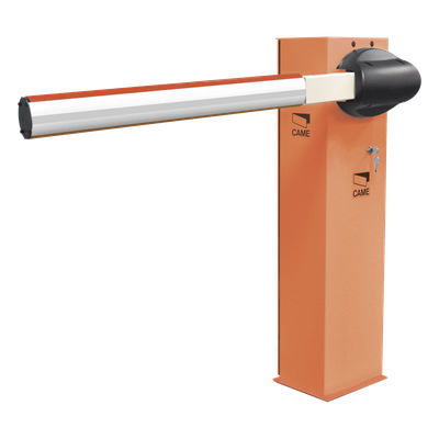 Kit de barrera vehicular CAME G3750 / Gabinete naranja / Incluye mástil de 4 metros sin iluminación / Incluye resorte 001G04060 (Resorte verde)