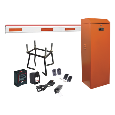 Kit COMPLETO Barrera Izquierda XB NARANJADA / 3M / Iluminacion LED Rojo-Verde / Incluye Sensor de masa, Transformador, Lazo, Ancla, Fotoceldas y 2 Controles Inalámbricos